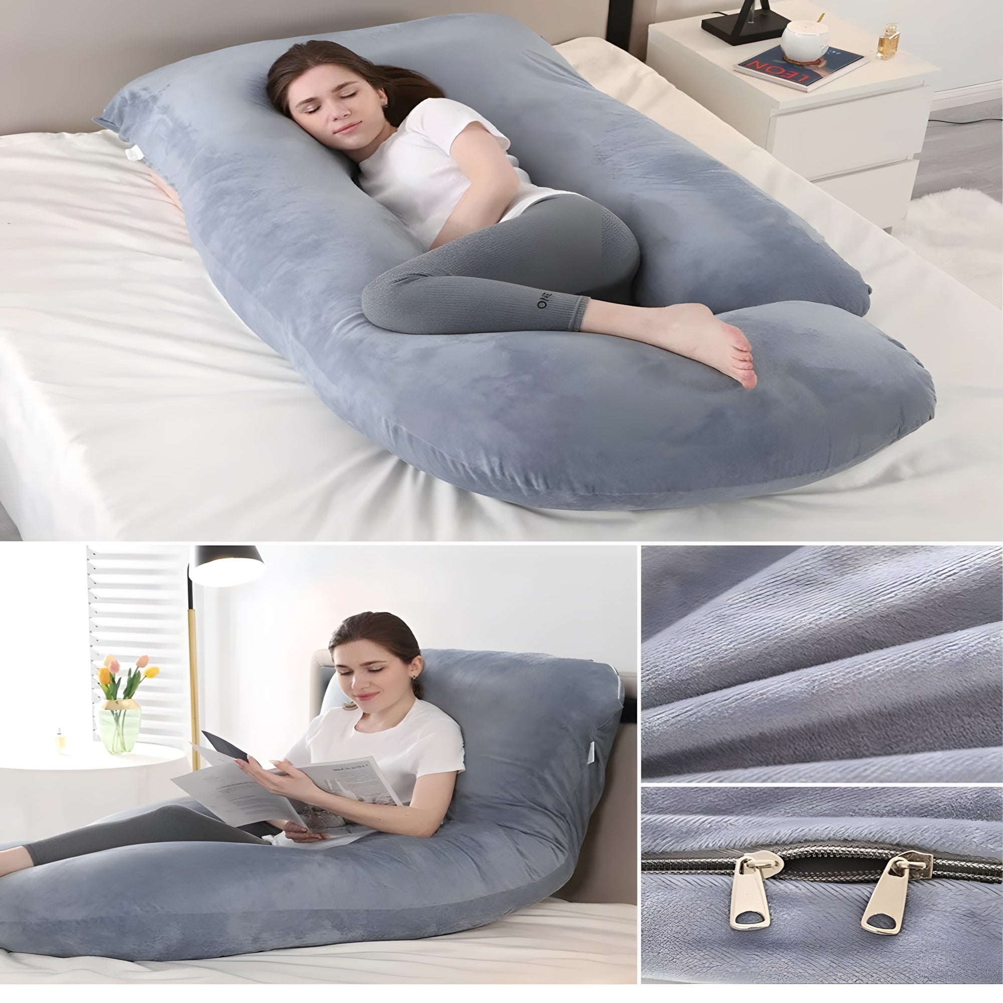 J-Shaped Full Body Pillow for Side Sleeping