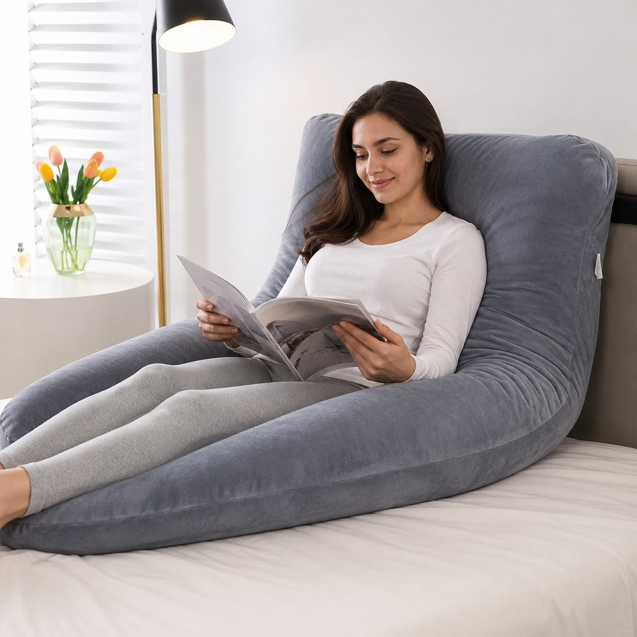 J-Shaped Full Body Pillow for Side Sleeping