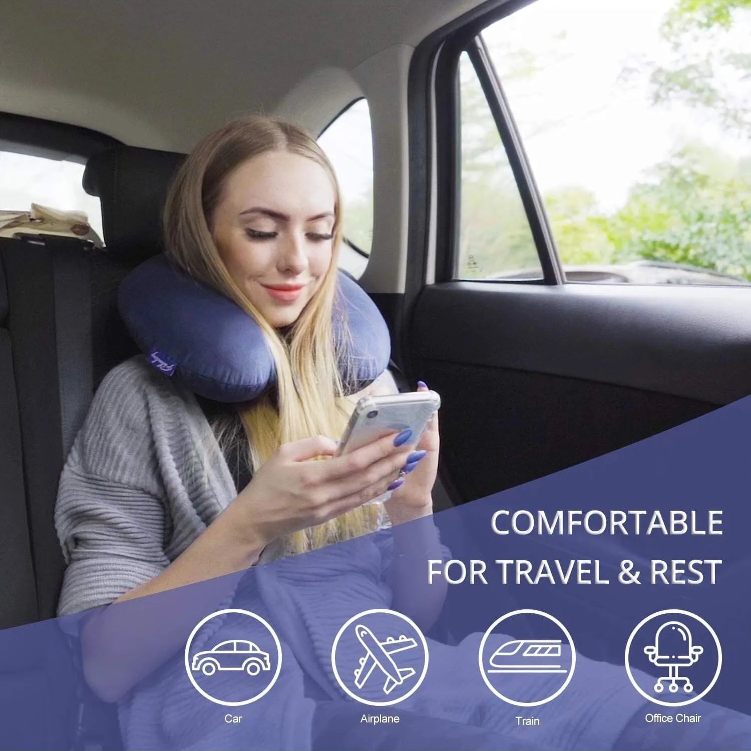 1pc Travel Pillow Neck Pillow Airplane Pillow Traveling Car Home Office Travel Neck Flight Pillow Snap Strap Soft Cover